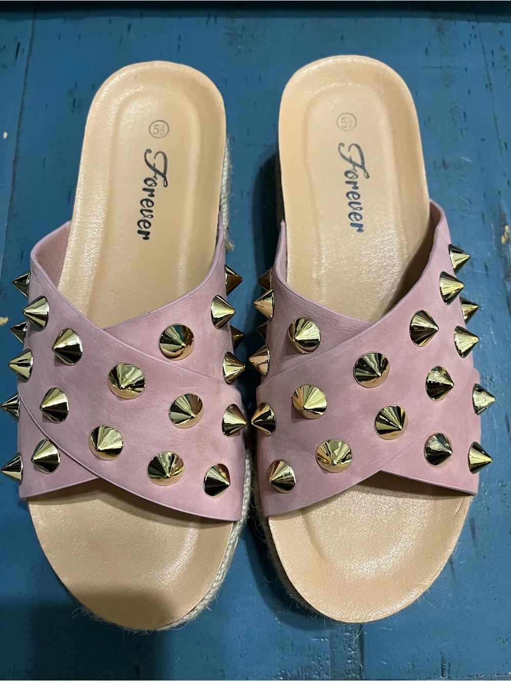 Forever 21 Pink Slide Mules with Gold Studs